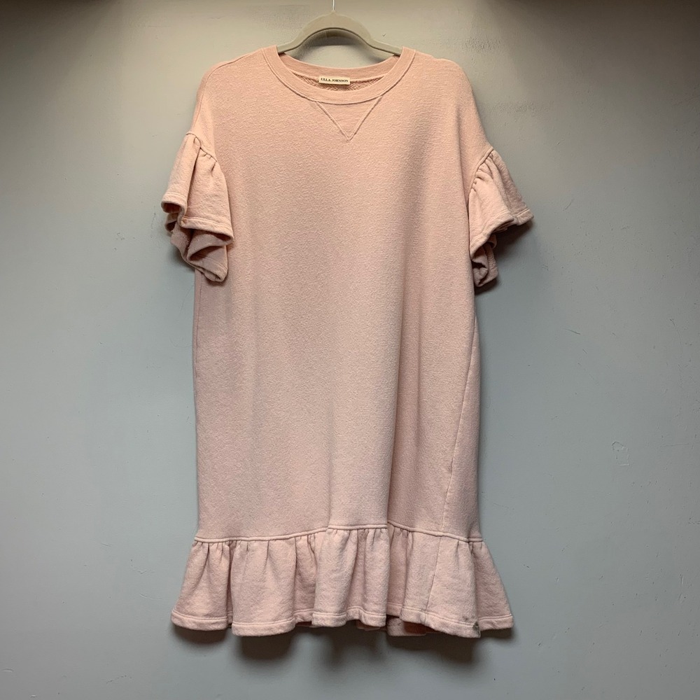 Ulla Johnson T-Shirt Dress Women Medium Pink Excellent Ruffle French Terry